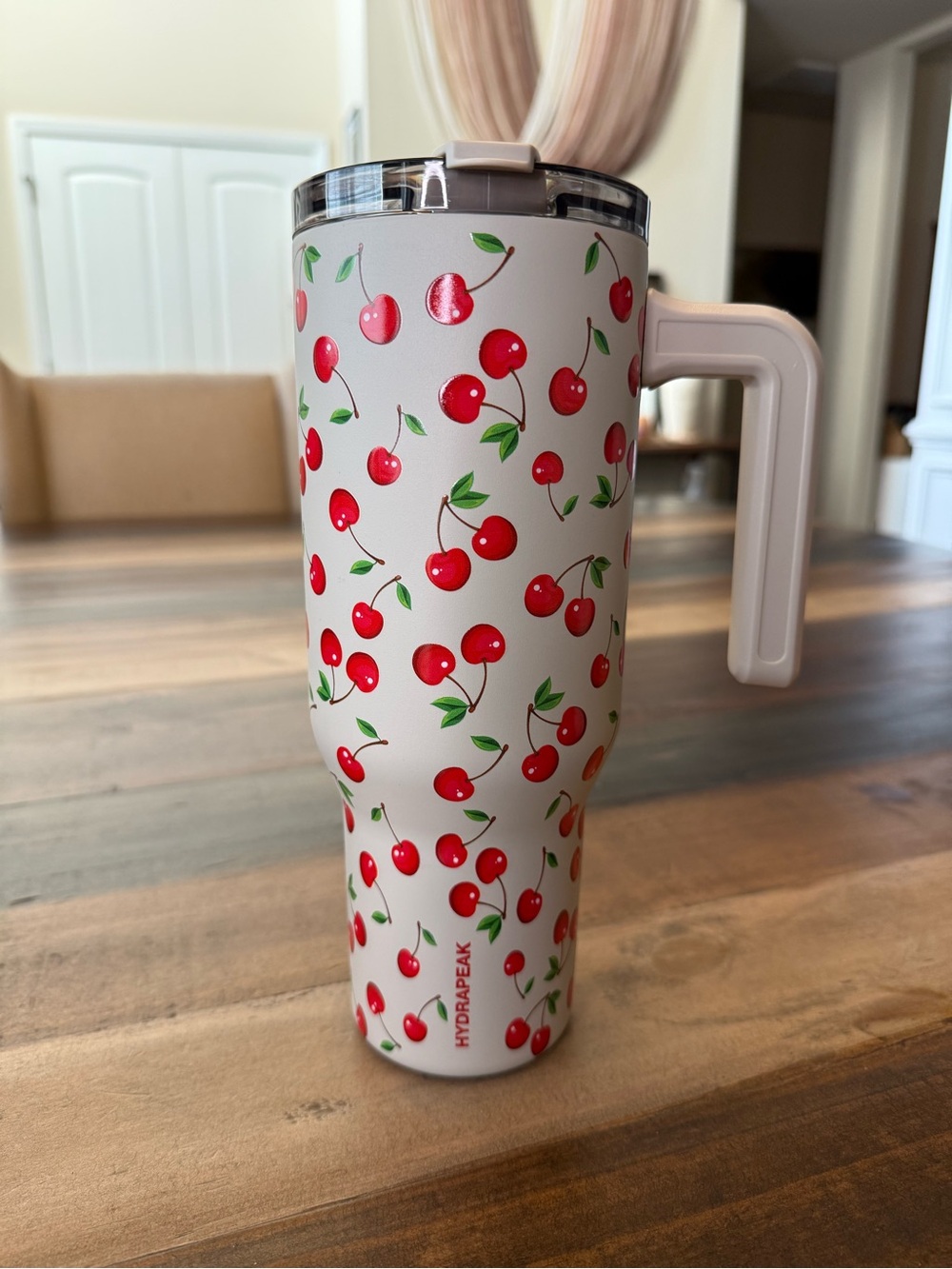 Hydrapeak Cherry-Pattern White 40oz Travel Tumbler with Handle